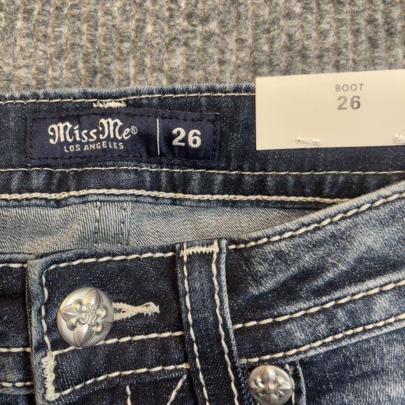 Miss Me Womens 26 X 34 Paisley Dreaming Mid Rise Bootcut Stretch Jeans Dark Wash - Picture 8 of 16